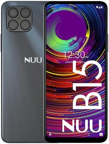 NUU B15 Unlocked Android Cell Phone, Dual SIM 4G, 6.78” Full HD+ Display, 90Hz, Quad-Camera 48 MP, 4GB + 128GB, 5000 mAh, 18W Fast Charge, Black, US Warranty & Hotline Support